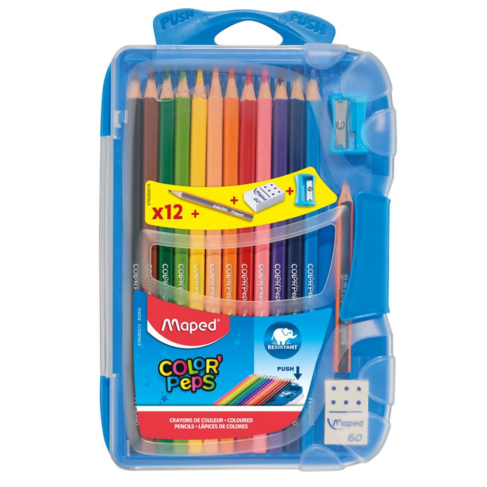 Цветные карандаши Maped "Color Peps" + точилка + ластик + простой карандаш, 12 цветов