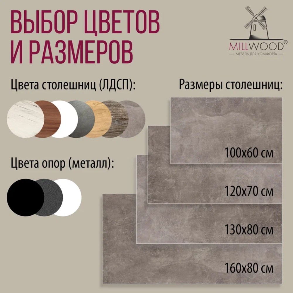 Стол Millwood Сеул, 1300х800 мм, бетон, графит - 10