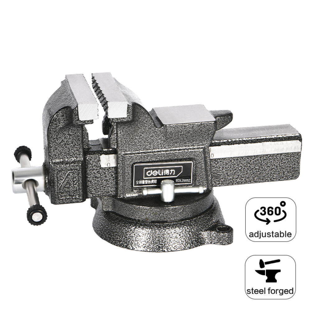 Тиски стальные Deli YS EDL2905Z, поворотные, с наковальней, 5"-125 мм - 7
