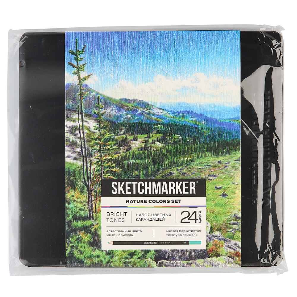 Набор карандашей цветных "Sketchmarker Природа", 24 цвета, в металлической коробке - 3