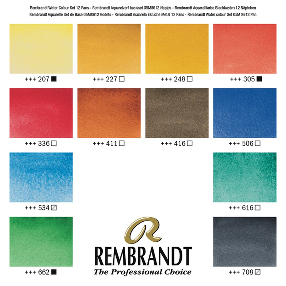 Набор красок акварельных "Rembrandt", 12 цветов, кюветы - 2