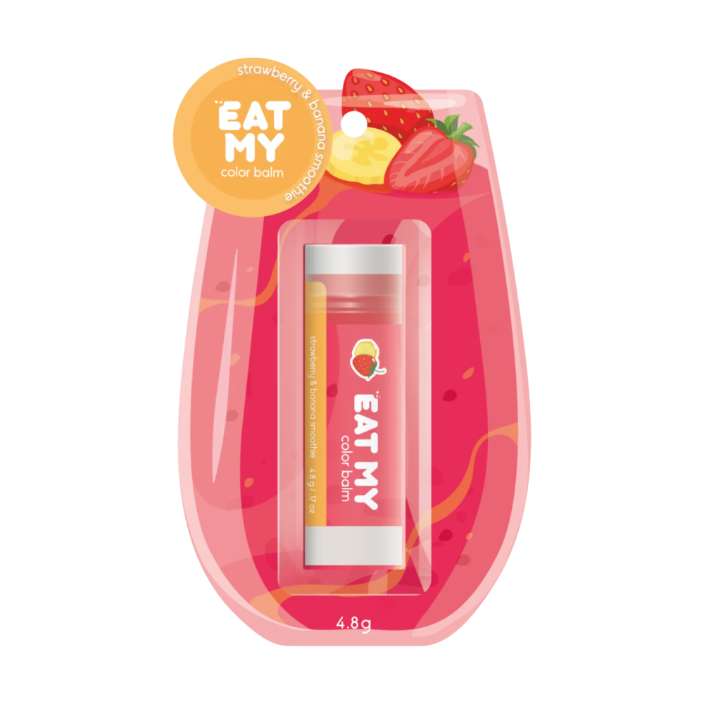Бальзам для губ "Eat My" оттеночный, 4.8 г, аромат клубнично-банановый смузи 