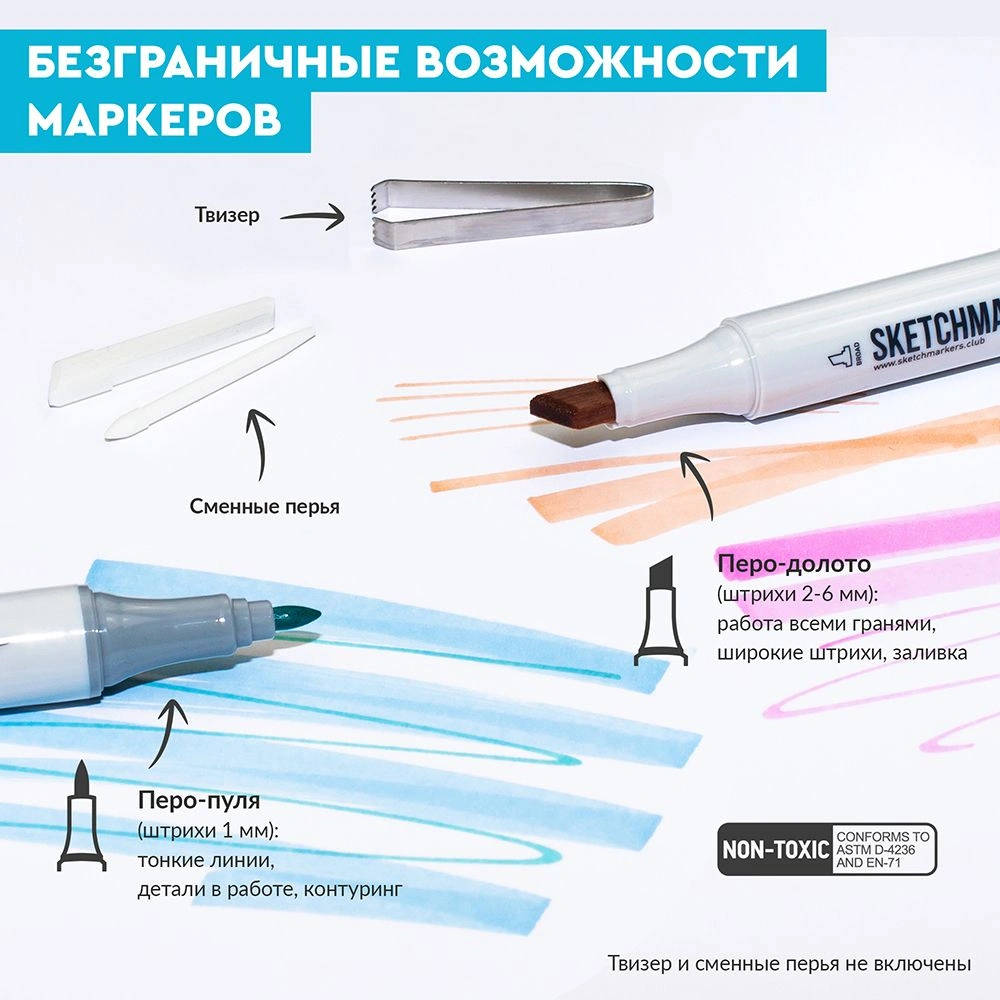 Набор маркеров перманентных двусторонних "Sketchmarker Portrait Set", 24 шт. - 5
