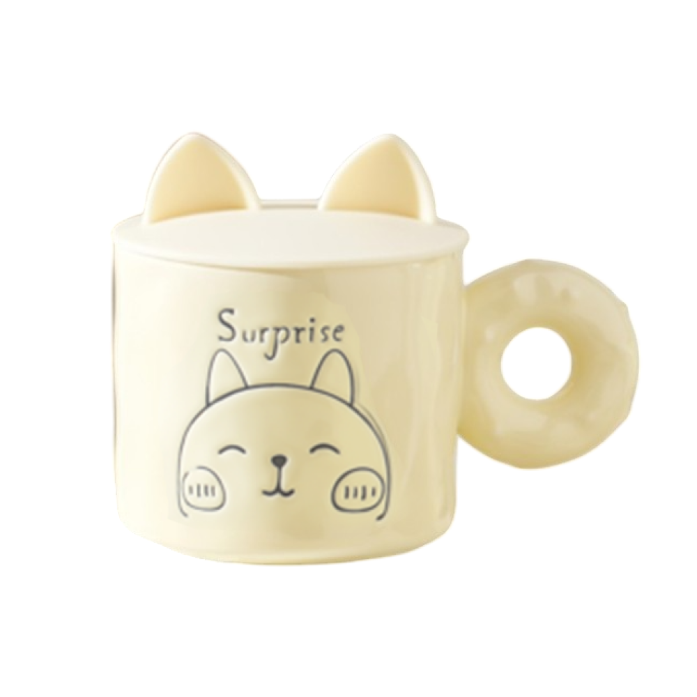 Кружка керамическая "Kitty surprise" с крышкой, 420 мл, бежевый
