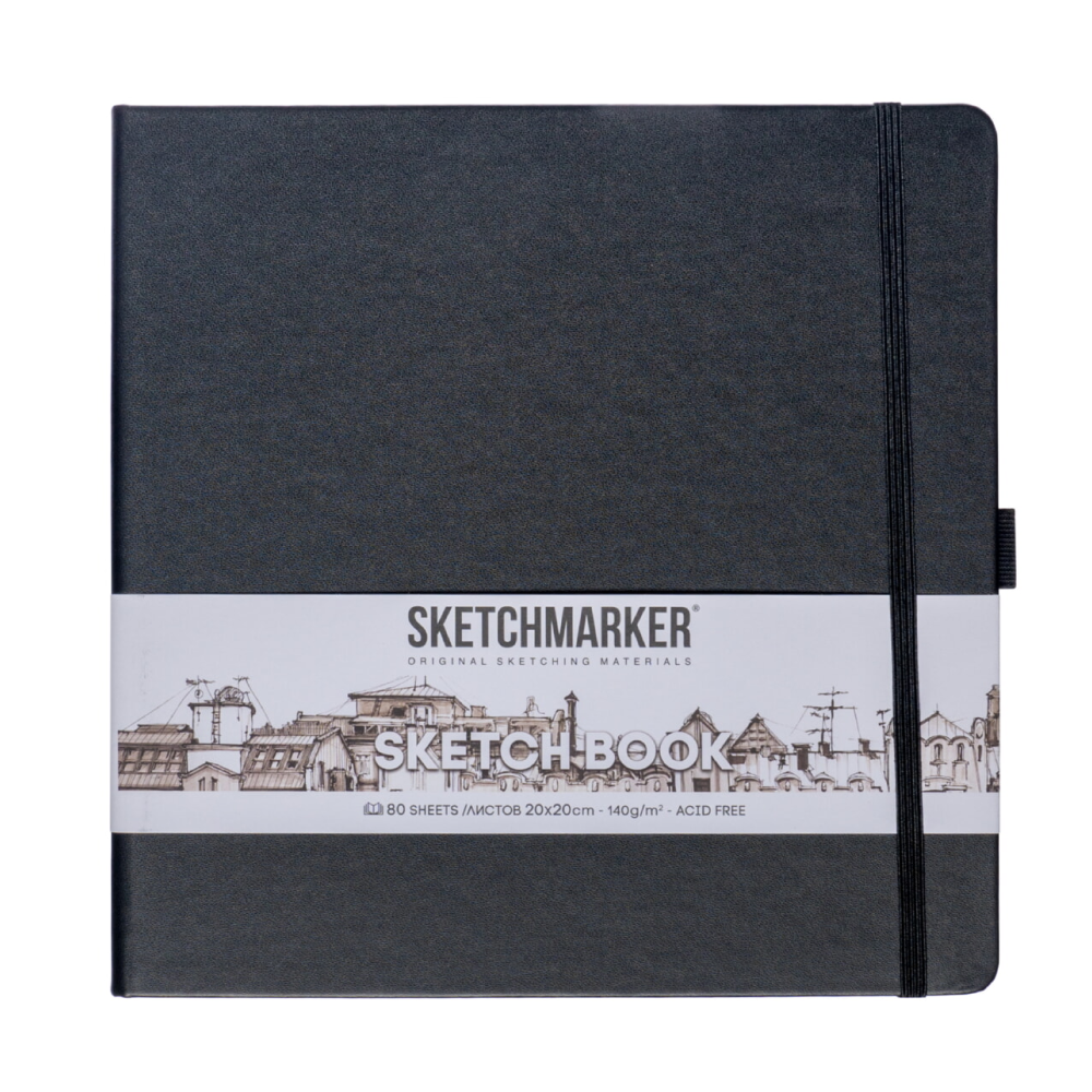 Скетчбук "Sketchmarker", 80 листов, 20x20 см, 140 г/м2, черный 