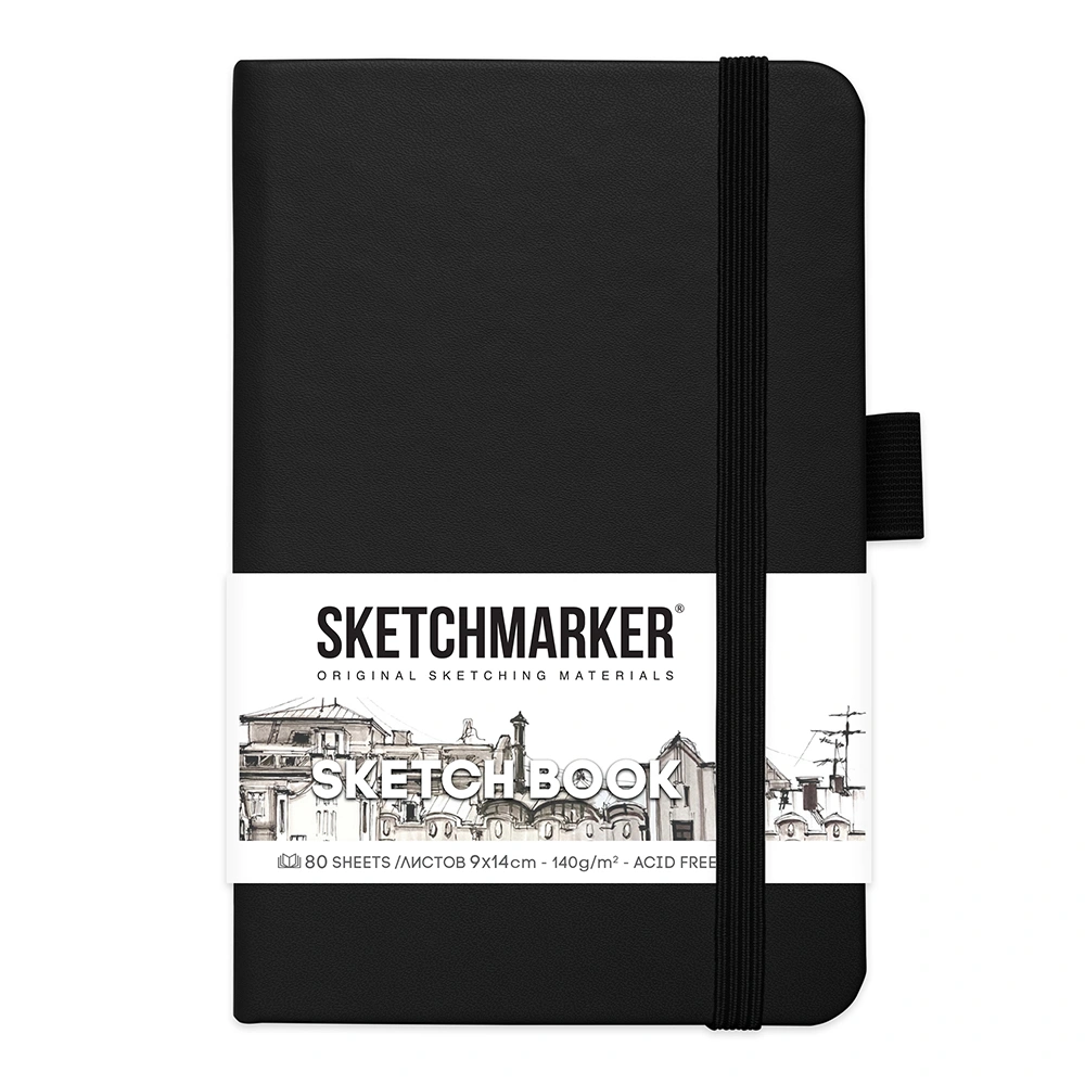 Скетчбук "Sketchmarker", 9x14 см, 140 г/м2, 80 листов, черный