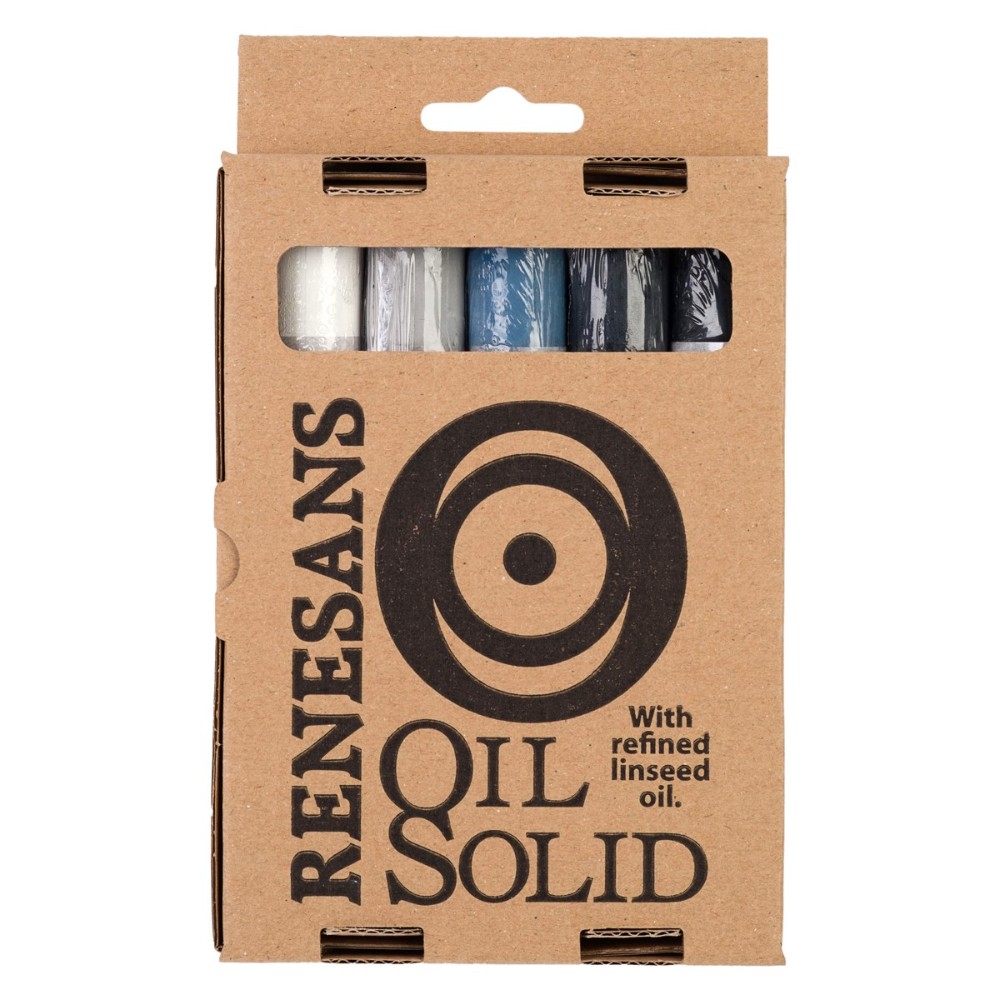 Набор красок масляных в стиках Renesans "Oil Solid", 5 цветов, оттенки серого