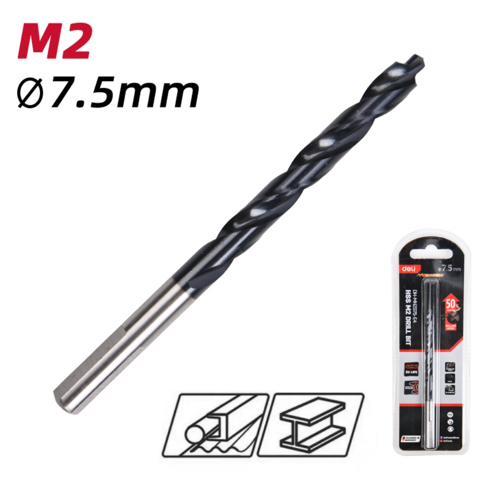 Сверло по металлу Deli RS EDH-MHZ075-E4, 7.5 мм, DIN 338, HSS-TiN - 2