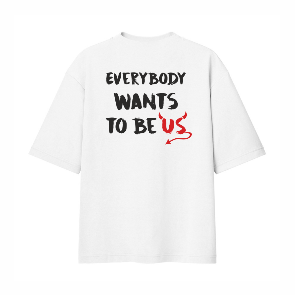 Футболка унисекс оверсайз "Everybody wants to be us", XS-S, хлопок, белый - 2