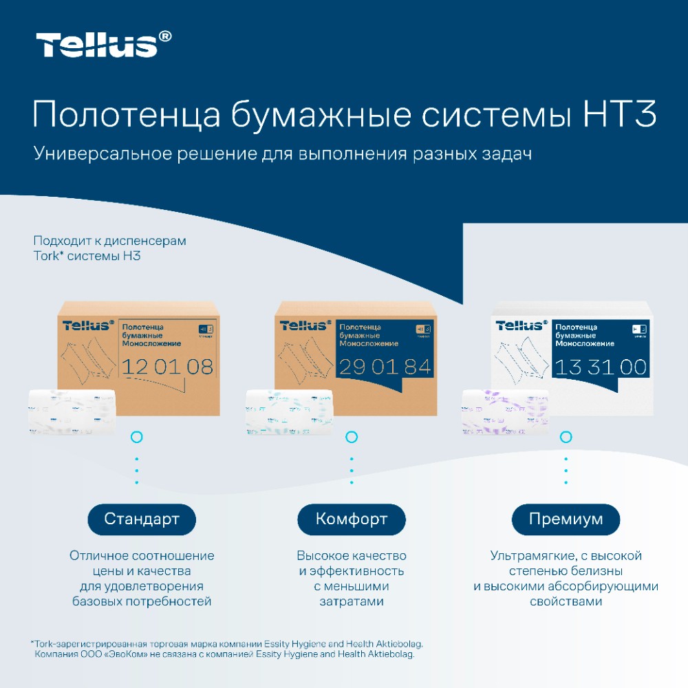Полотенца бумажные Tellus Синглфолд Комфорт, листовые, 2 слоя, 200 листов, H3 - 2