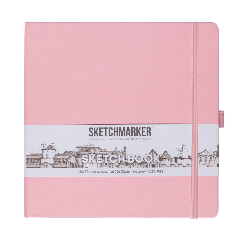 Скетчбук "Sketchmarker", 80 листов, 20x20 см, 140 г/м2, розовый 