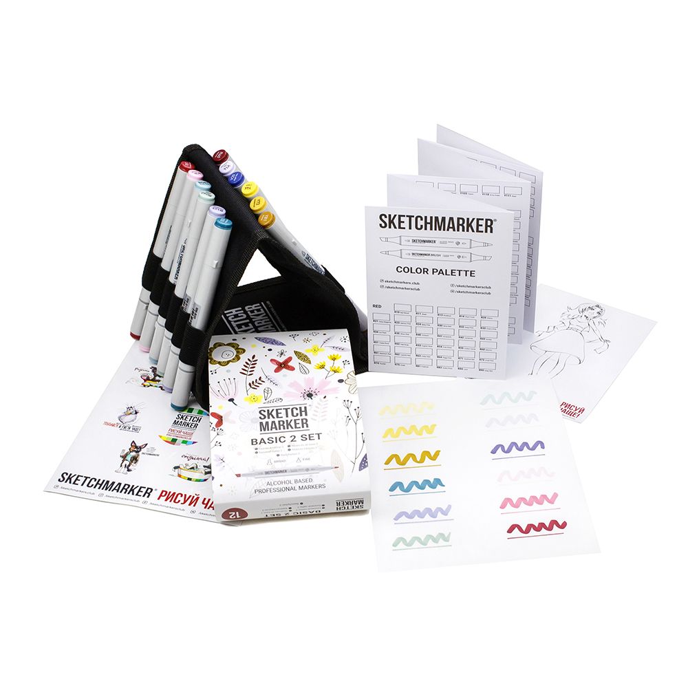 Набор маркеров перманентных двусторонних "Sketchmarker Basic 2", 12 шт. - 2