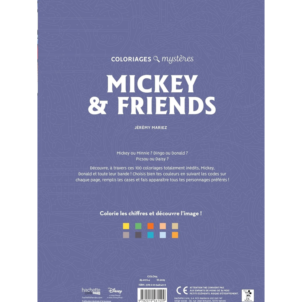 Раскраска по номерам на французском языке "Coloriages mystères Disney - Mickey and friends" - 2