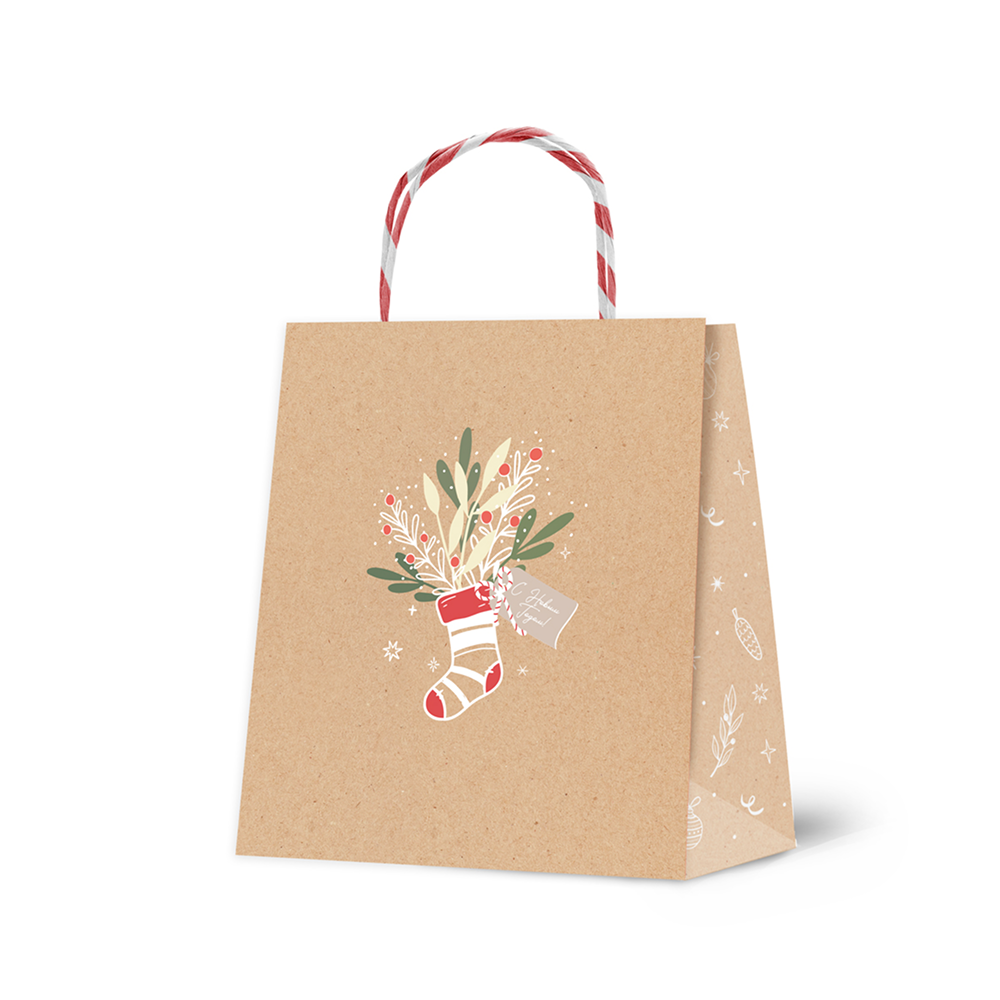 Пакет бумажный подарочный "Christmas Kraft", 16*18*8 см, ассорти - 3