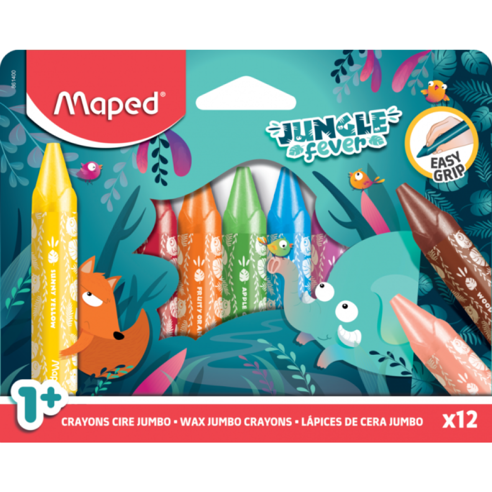 Мелки восковые Maped "Jungle fever Wax Jumbo", 12 цветов, ассорти 