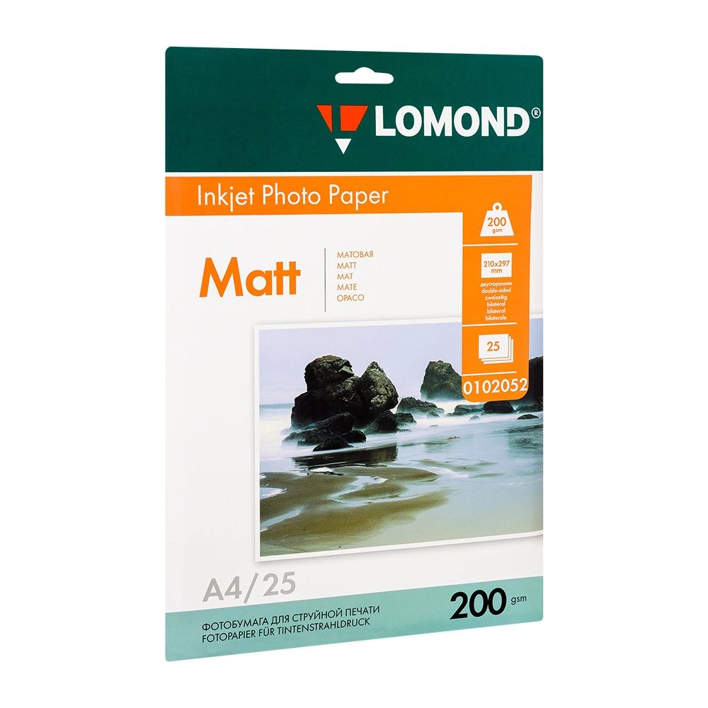 Фотобумага матовая для струйной фотопечати "Lomond", А4, 25 листов, 200 г/м2