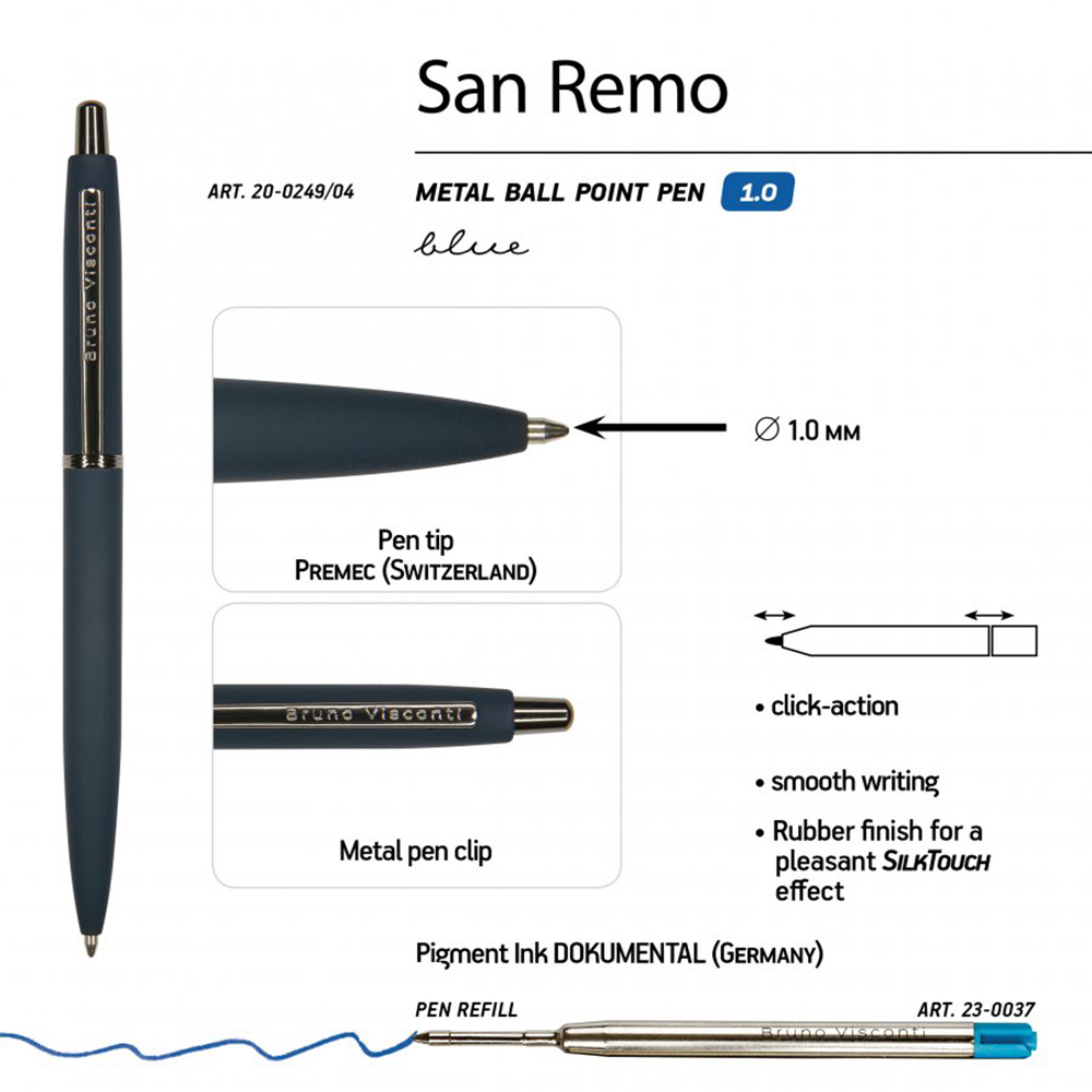 Ручка шариковая автоматическая "San Remo", 1.0 мм, темно-синий, серебристый, стерж. синий - 3