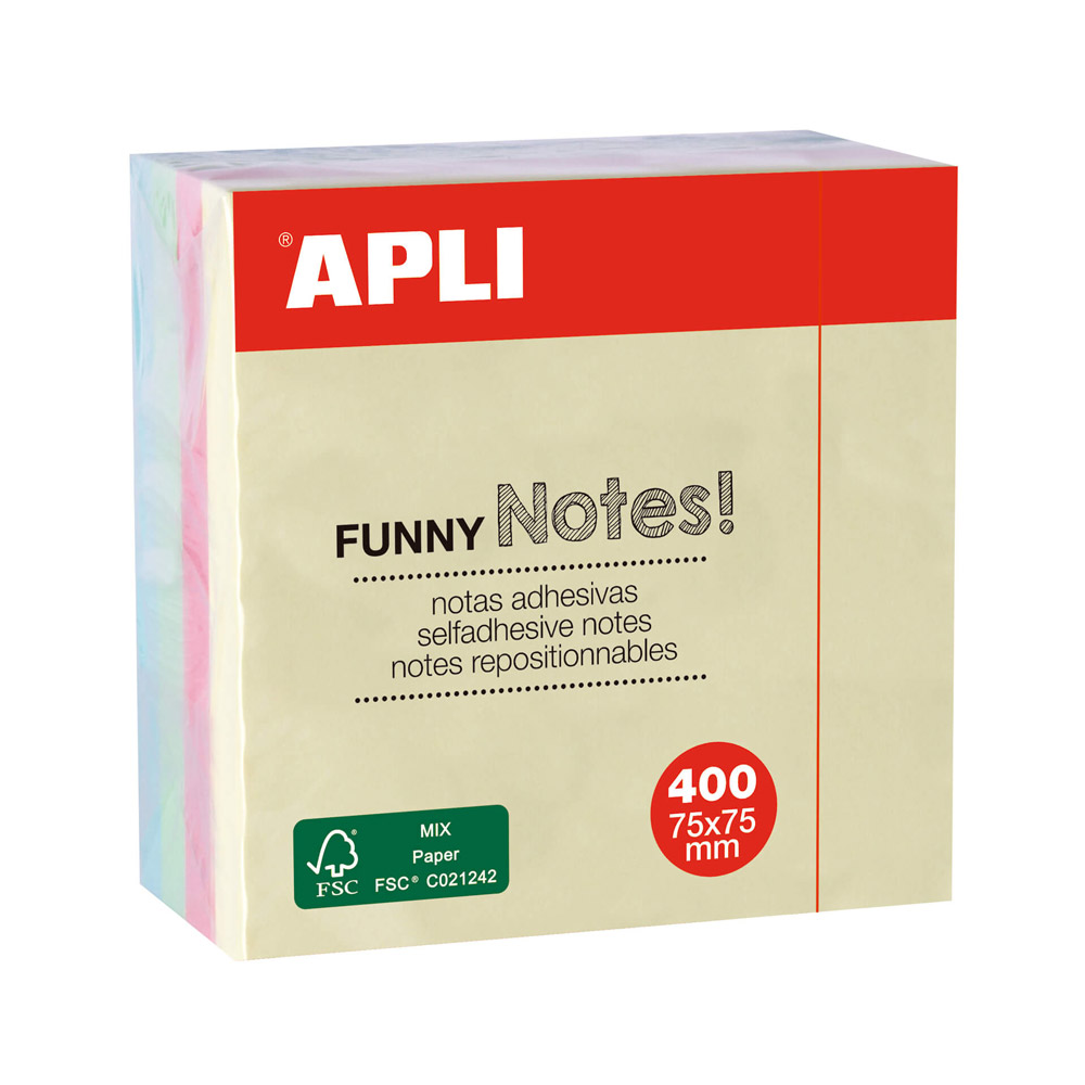 Бумага для заметок на клейкой основе "Funny notes", 75x75 мм, 400 листов, ассорти пастель - 2