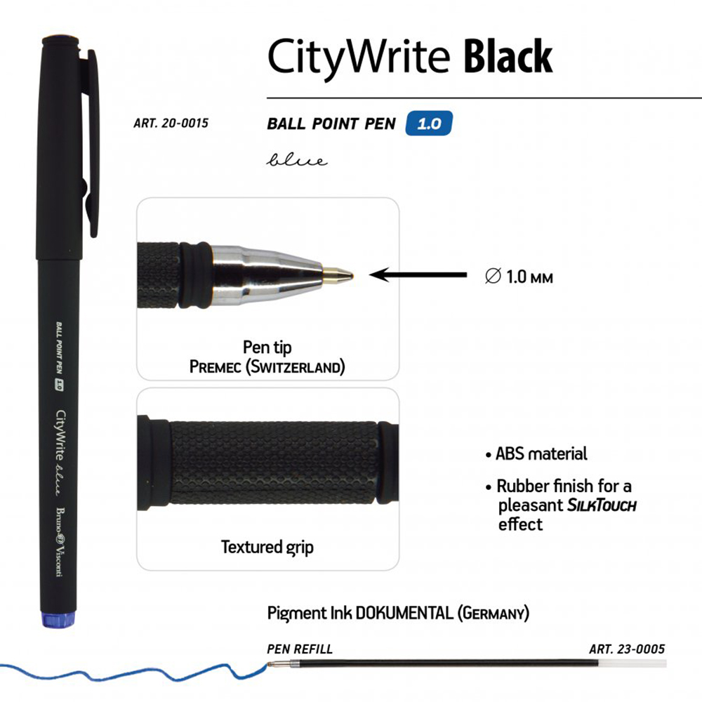 Ручка шариковая "CityWrite Black", 1.0 мм, черный, стерж. синий - 3