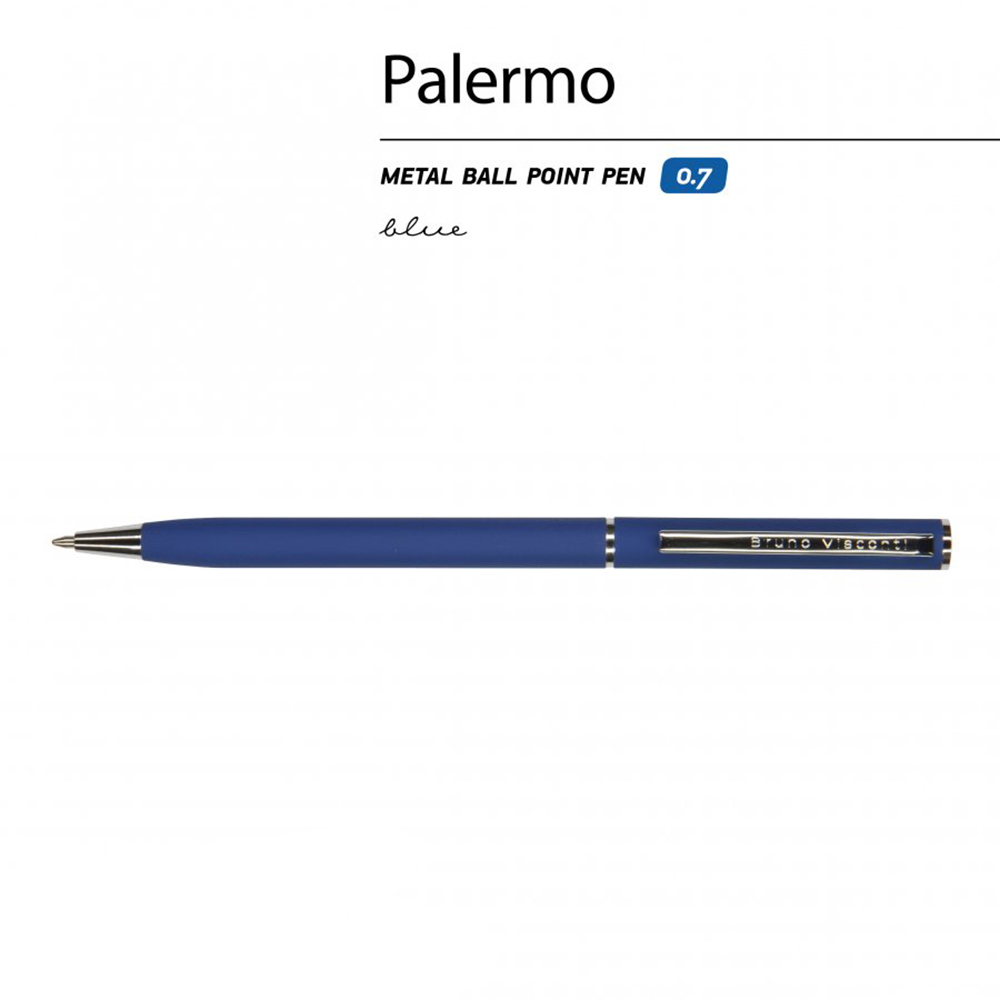 Ручка шариковая автоматическая "Palermo", 0.7 мм, синий, серебристый, стерж. синий - 4