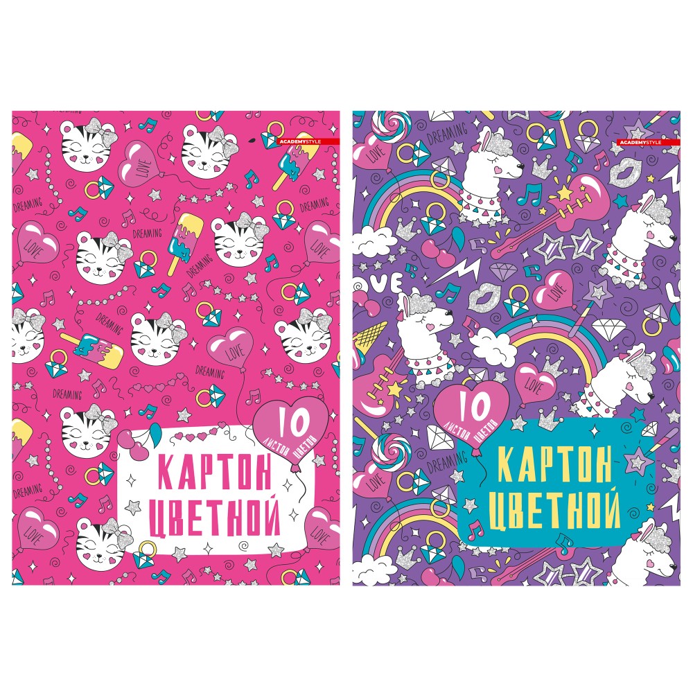 Картон цветной "Яркий паттерн", А4, 10 цветов, 10 листов 