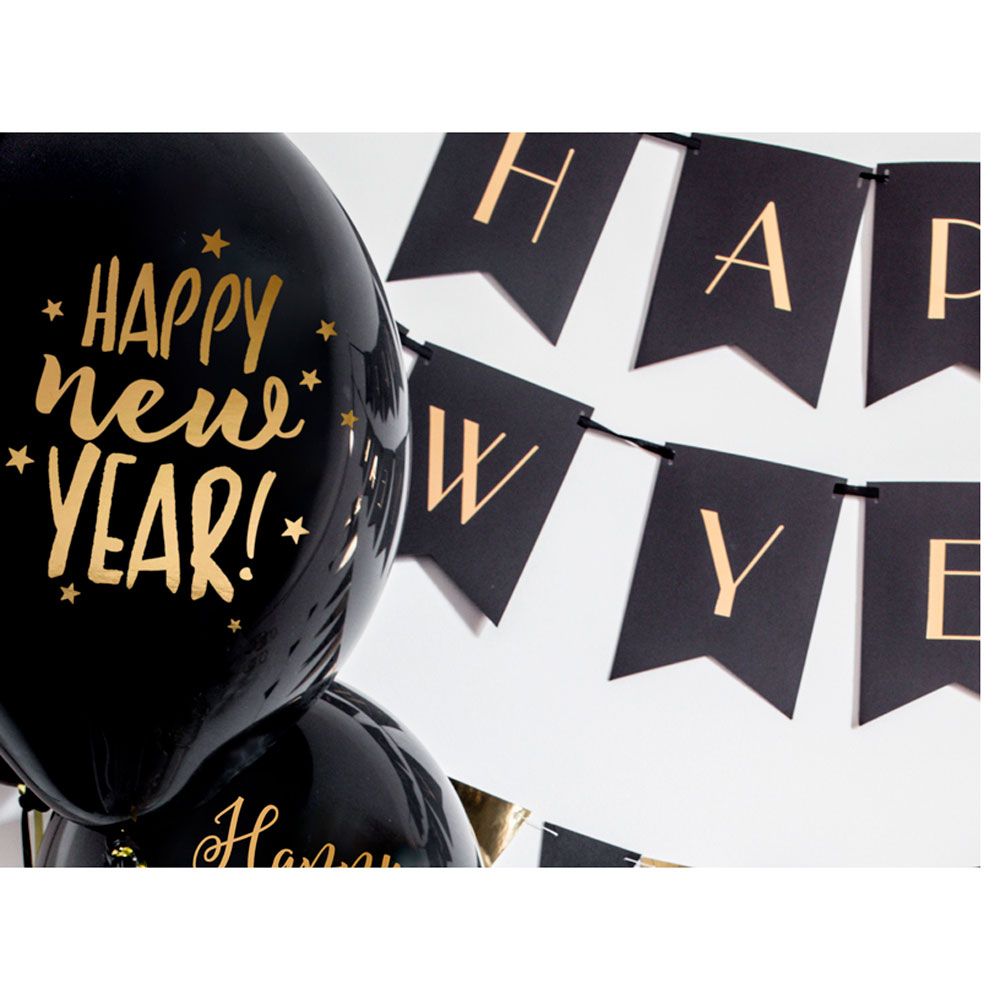 Шар воздушный "Happy New Year", 6 шт, черный - 2
