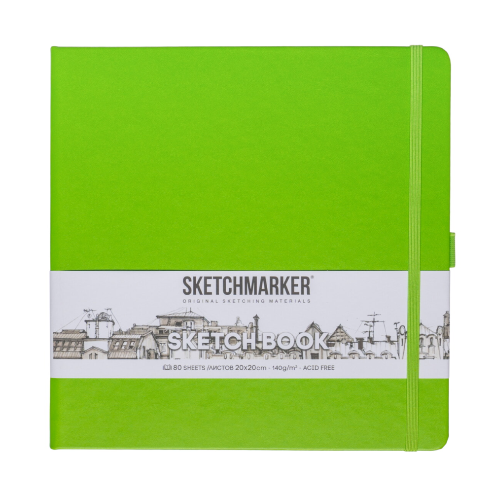 Скетчбук "Sketchmarker", 80 листов, 20x20 см, 140 г/м2, зеленый луг 