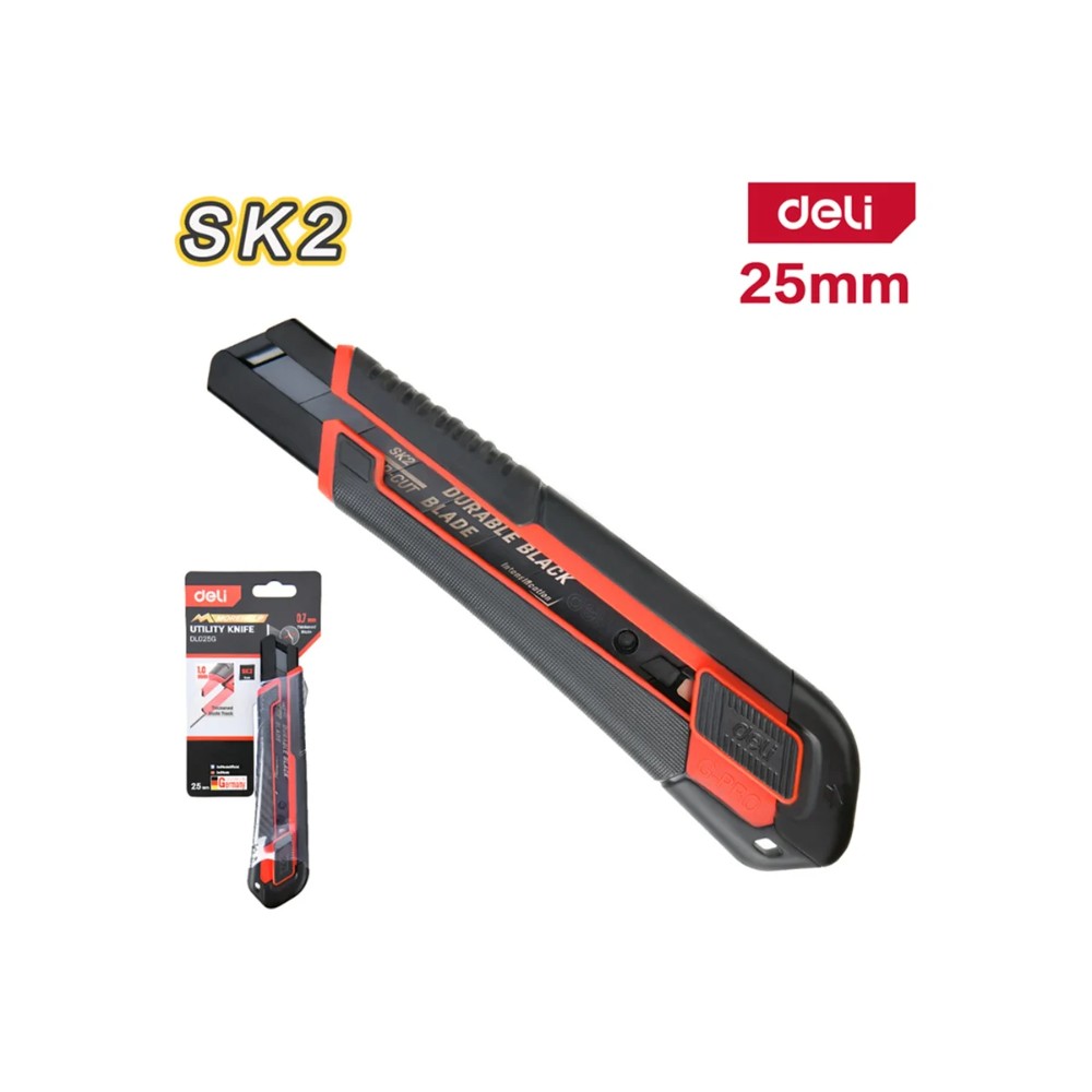 Нож строительный Deli RS EDL025G, 25 мм, универсальный, черный, красный - 2