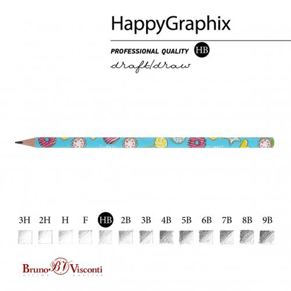 Карандаш чернографитный "HappyGraphix. Пончики", HВ, без ластика, голубой - 2