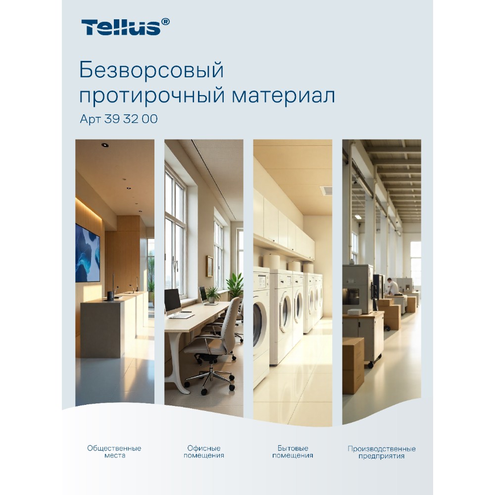 Протирочный материал нетканый Tellus, безворсовый, 1 слой, 100 листов, WM5 - 15