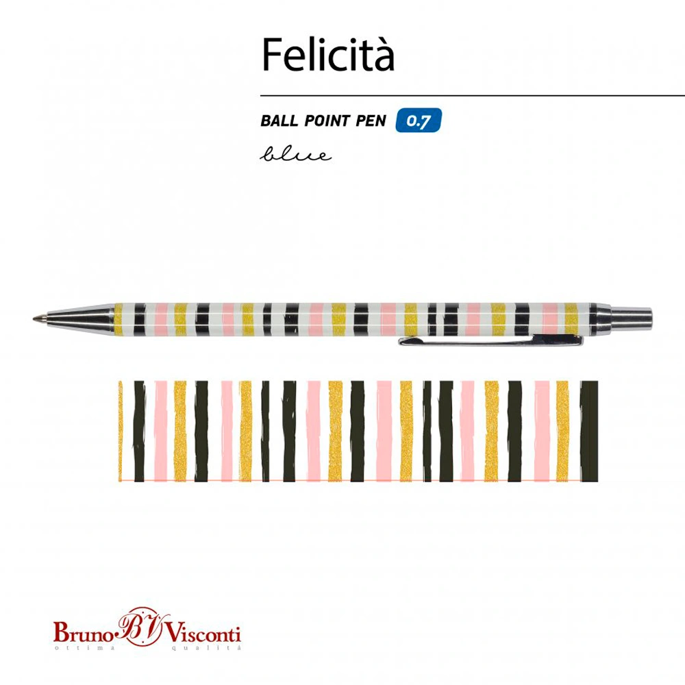 Ручка шариковая автоматическая "Felicita. Полоска", 0.7 мм, разноцветный, стерж. синий - 2