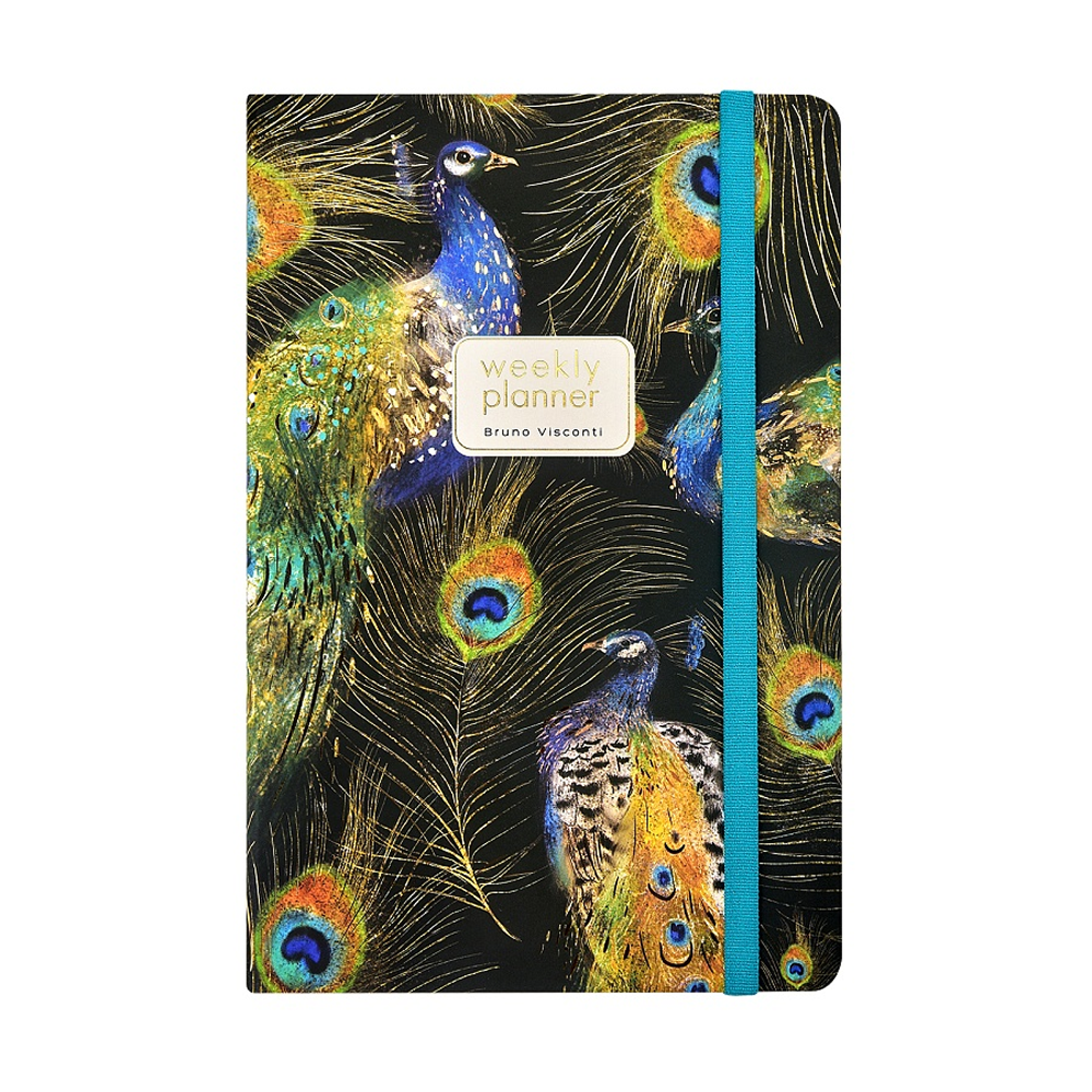 Еженедельник недатированный "Fauna. Павлины", А5, 144 страниц, линованный, черный, зеленый - 2