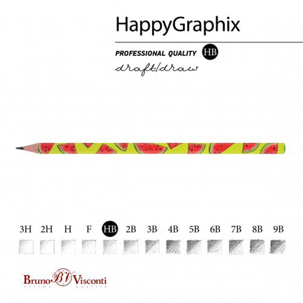Карандаш чернографитный "HappyGraphix. Арбуз", HВ, без ластика, зеленый, красный - 2