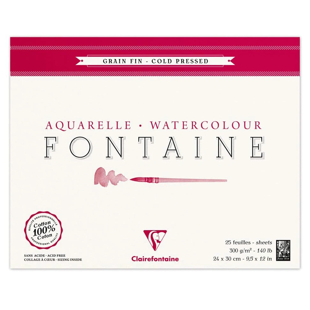 Блок-склейка бумаги для акварели "FONTAINE", 24x30 см, 300 г/м2, 25 листов
