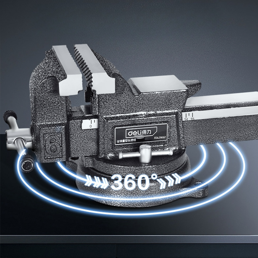 Тиски стальные Deli YS EDL2905Z, поворотные, с наковальней, 5"-125 мм - 4