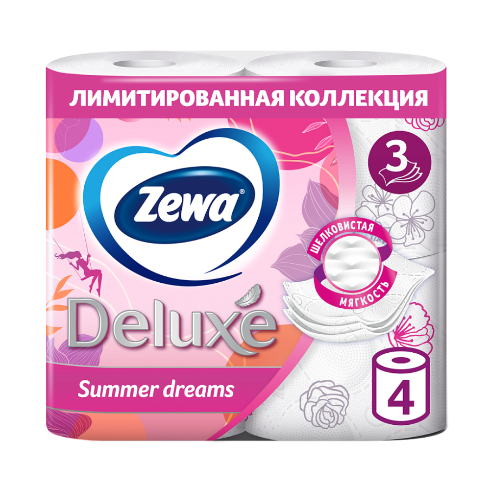 Бумага туалетная "Zewa Deluxe", 3 слоя, 4 рулона - 3