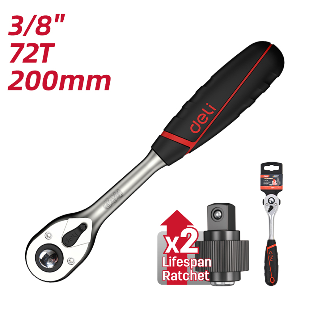 Ключ-трещотка Deli RS EDQ43802, 1/2", 250 мм, 72 зуба - 6