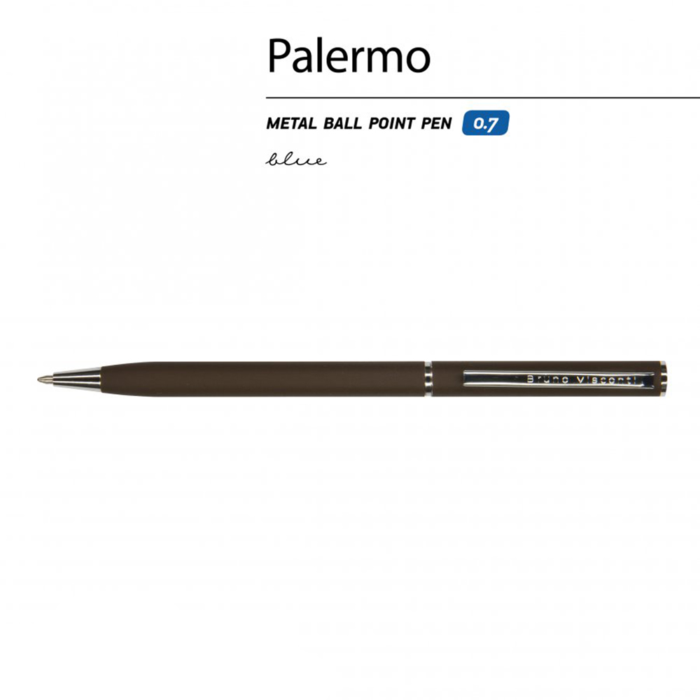 Ручка шариковая автоматическая "Palermo", 0.7 мм, коричневый, серебристый, стерж. синий - 3