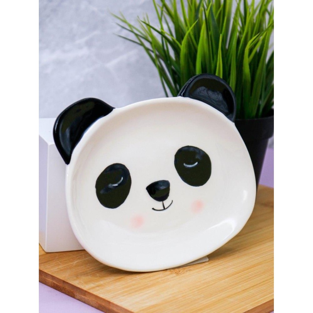 Тарелка керамическая "Panda plate", 16 см, белый, черный - 4