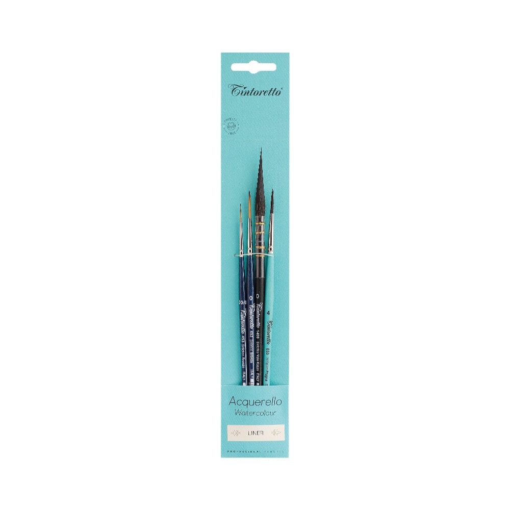Кисть "Tintoretto. Liners watercolor selection", синтетика, набор 4 шт. 