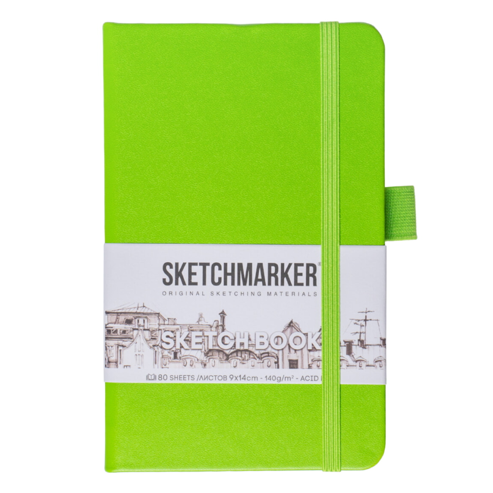 Скетчбук "Sketchmarker", 9x14 см, 140 г/м2, 80 листов, зеленый луг