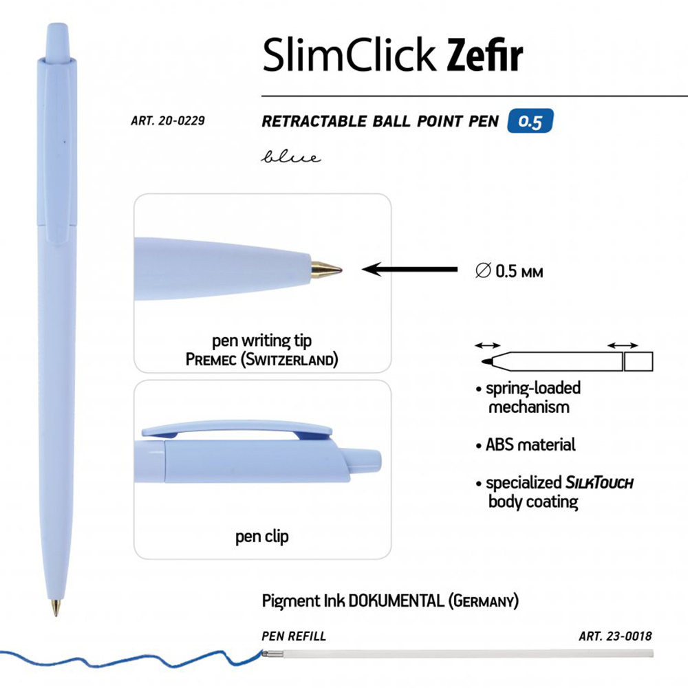 Ручка шариковая автоматическая "SlimClick Zefir", 0.5 мм, ассорти, стерж. синий - 3