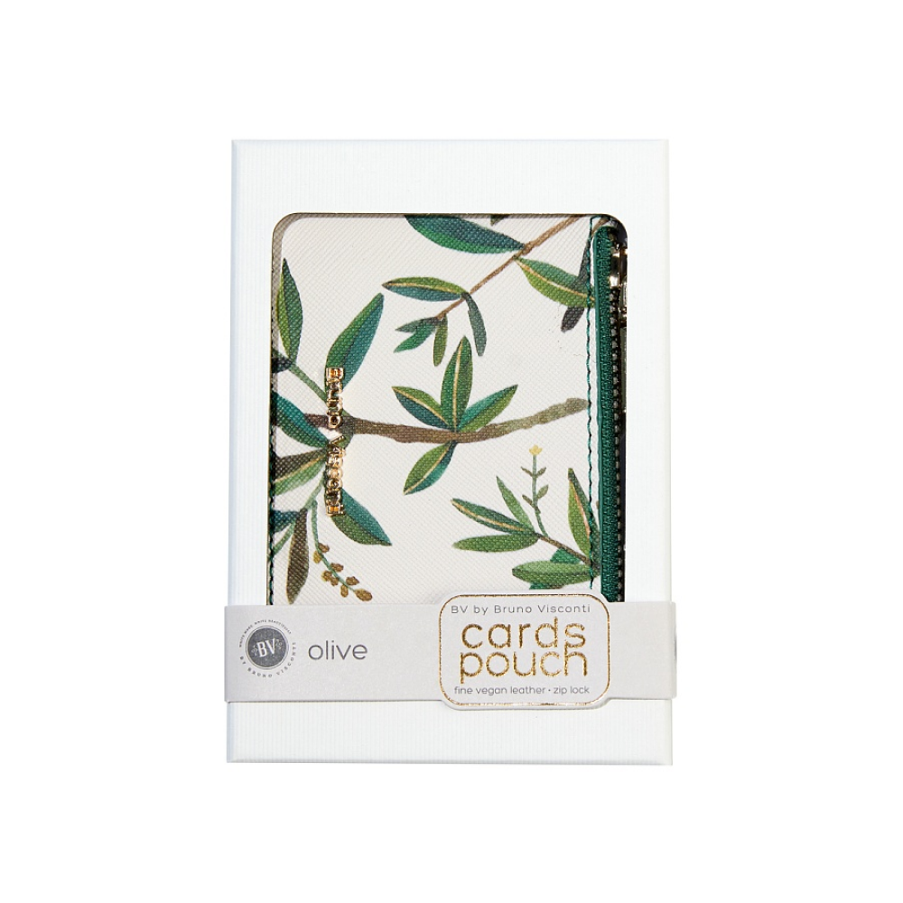 Футляр для визитных и кредитных карт "Flora. Олива", черный, красный - 3