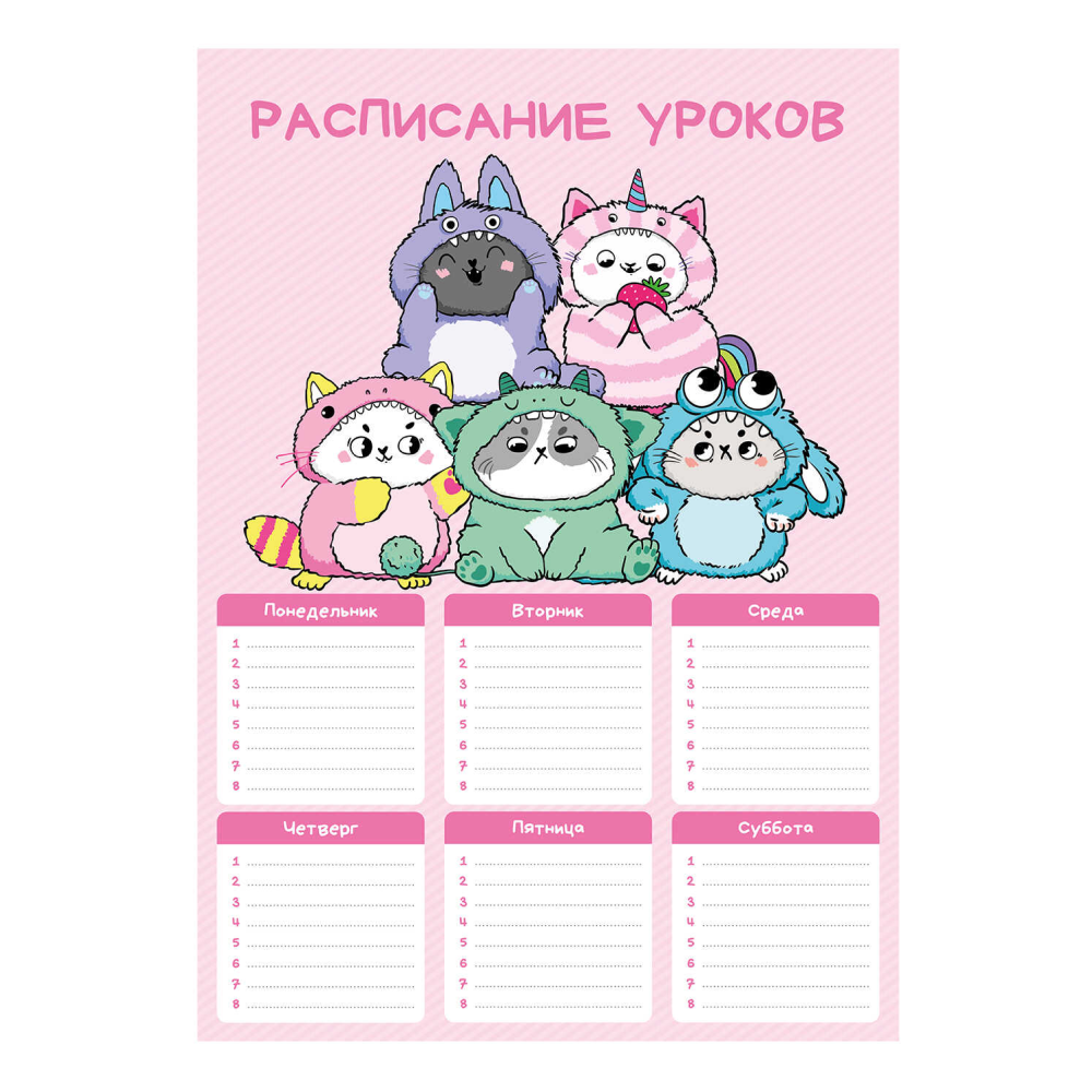 Расписание уроков "Котята в кигуруми", А4, розовый, белый
