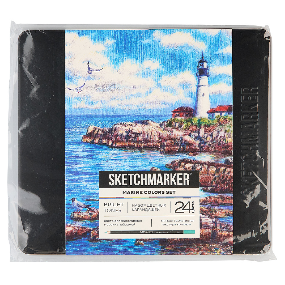 Набор карандашей цветных "Sketchmarker Морской", 24 цвета, в металлической коробке - 2