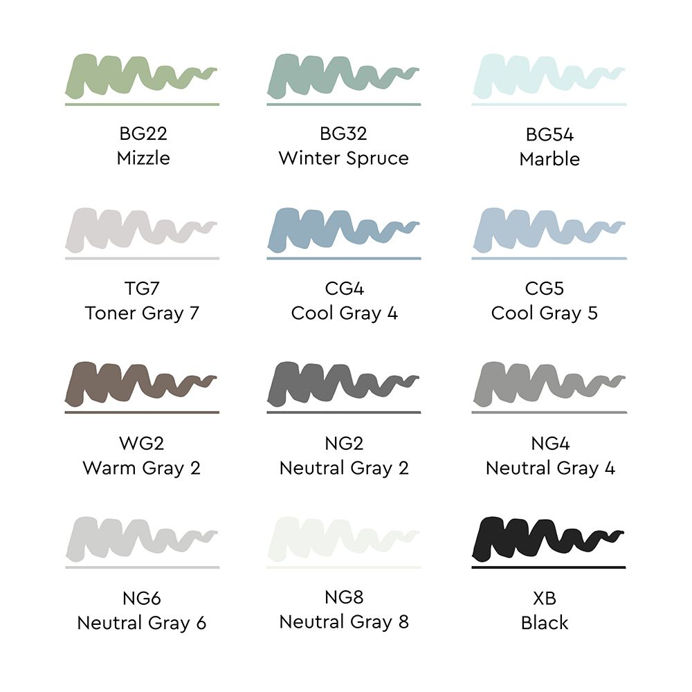 Набор маркеров перманентных двусторонних "Sketchmarker BRUSH Gray Set", 12 шт. - 4
