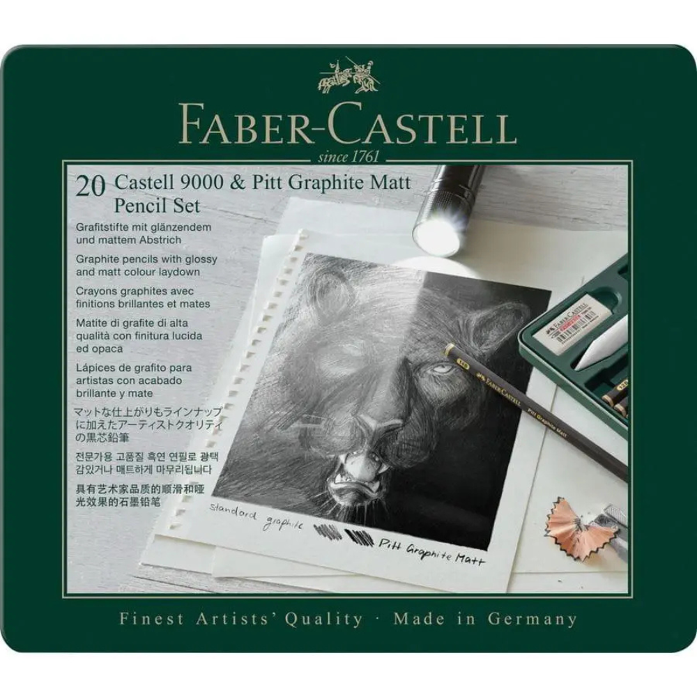 Карандаш чернографитный "Castell 9000", 20 штук,  в металлическом футляре
