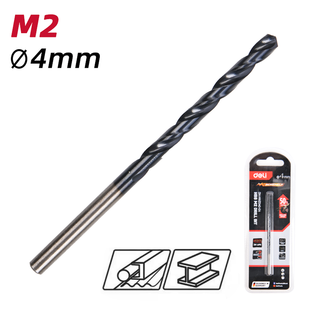 Сверло по металлу Deli RS EDH-MHZ040-E4, 4.0 мм, DIN 338, HSS-TiN - 2