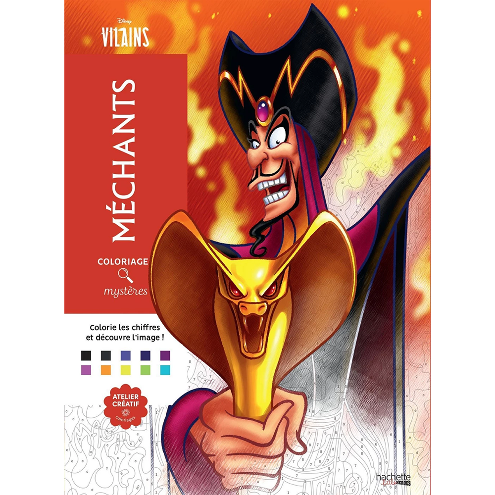 Раскраска по номерам на французском языке "Coloriages mystères Disney - Méchants"