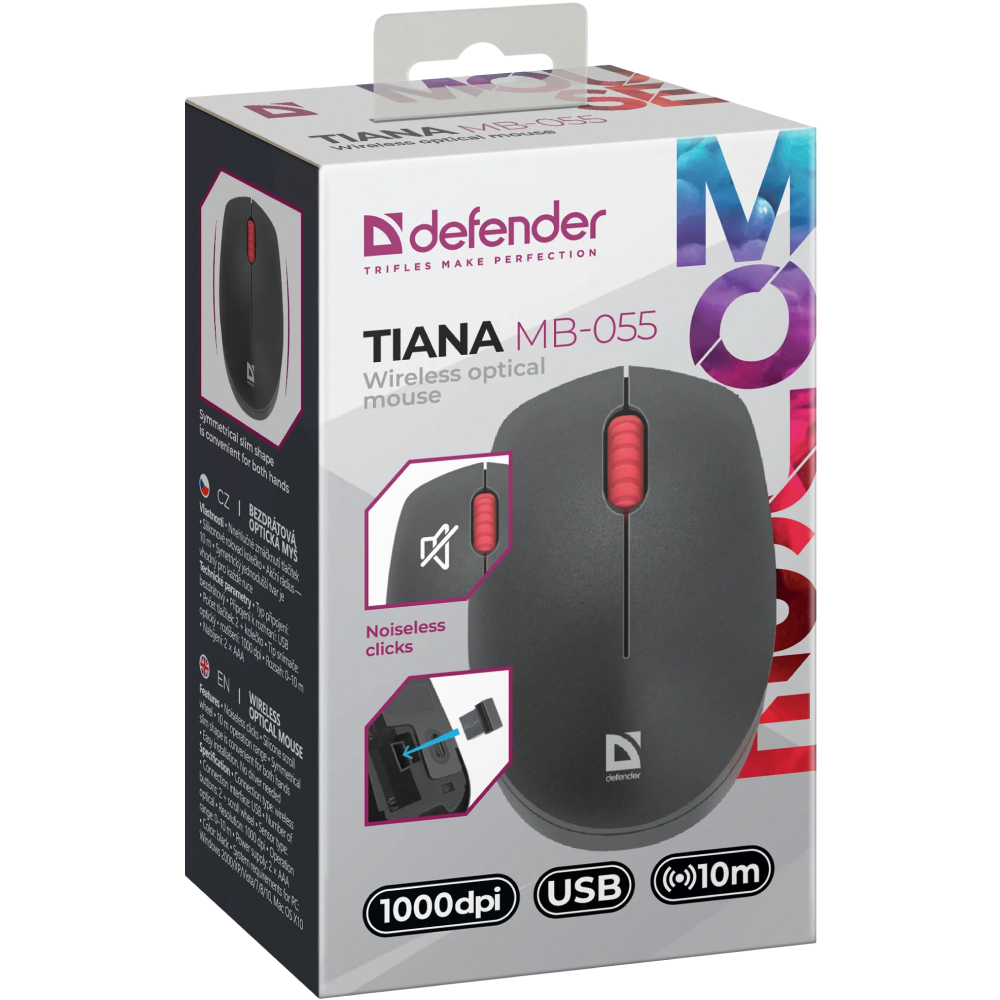 Мышь DEFENDER "Tiana MB-055", беспроводная, 1000 dpi, черный - 4